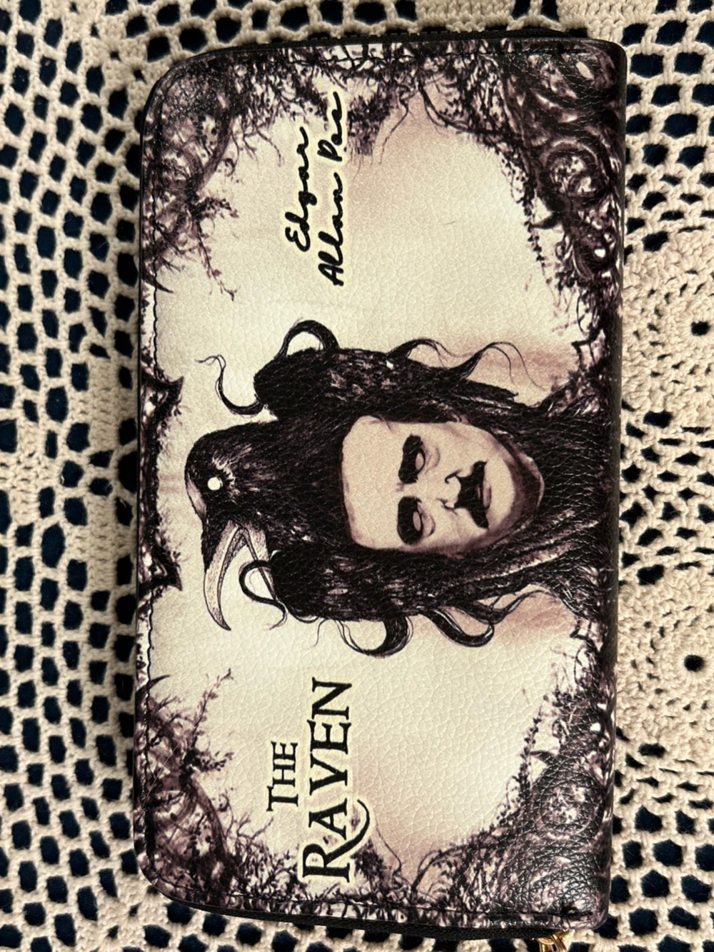 Lettoria The Raven Graphic Clutch Wallet in Cream and Black Edgar Allan Poe